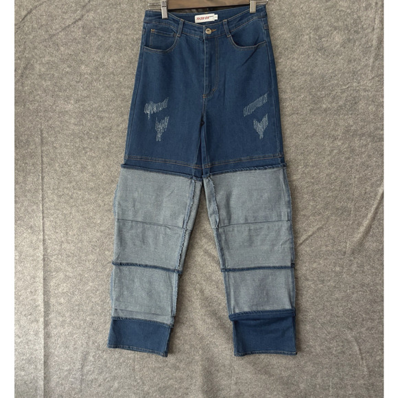 GSUWOO SO REAL Layered Jeans Womens Sz S Blue Distressed Stretch - Picture 1 of 8